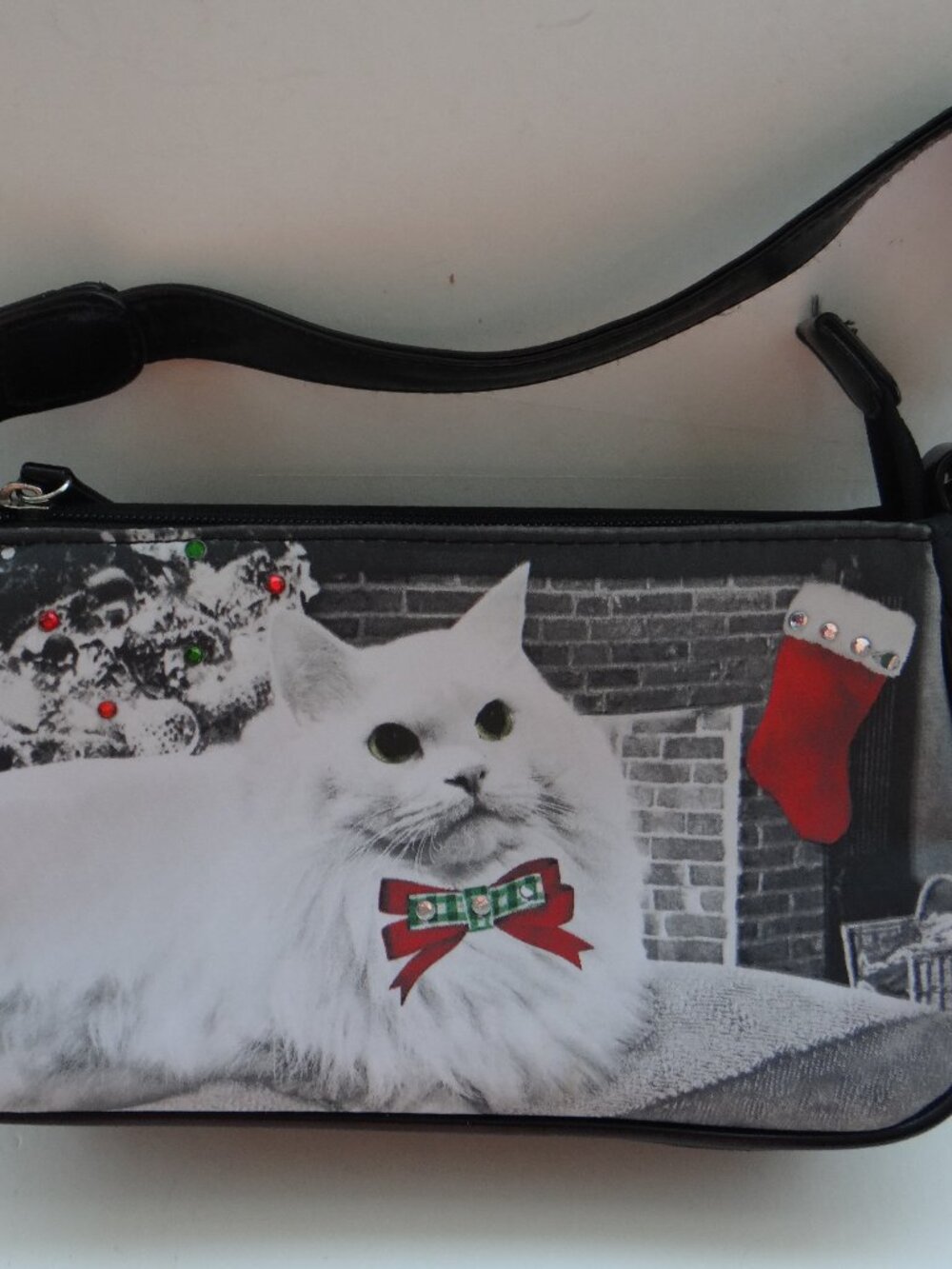 LIFE Christmas Cat Design Purse Rhinestone Accents